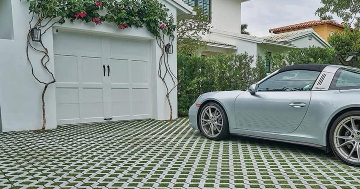 Modern Grass Grid Driveway with Permeable Pavers and White… | Builders ...