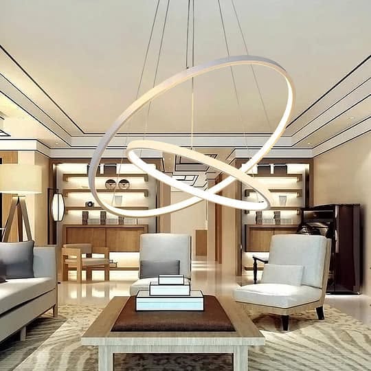Modern Living Room with Sculptural LED Chandelier