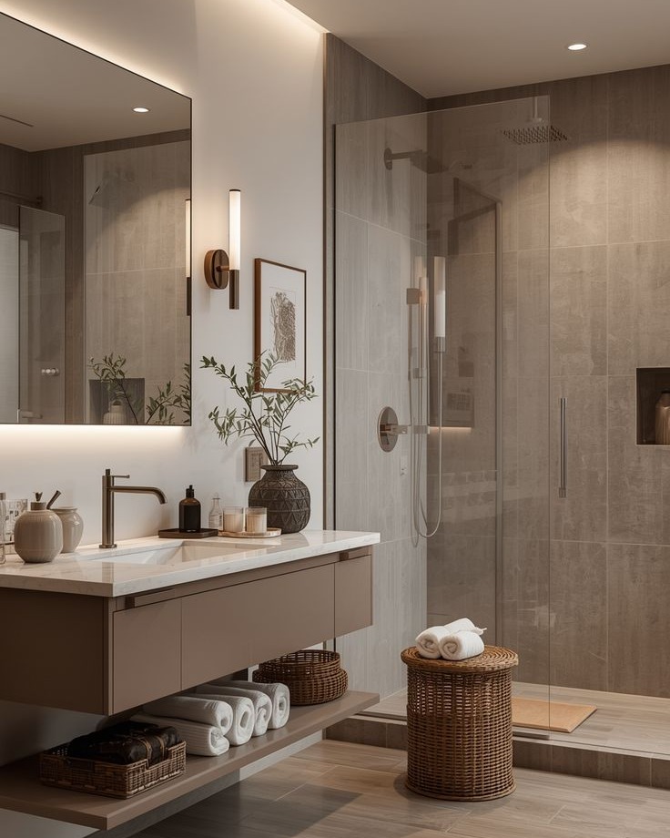 Modern Bathroom with Glass Shower and Floating Vanity