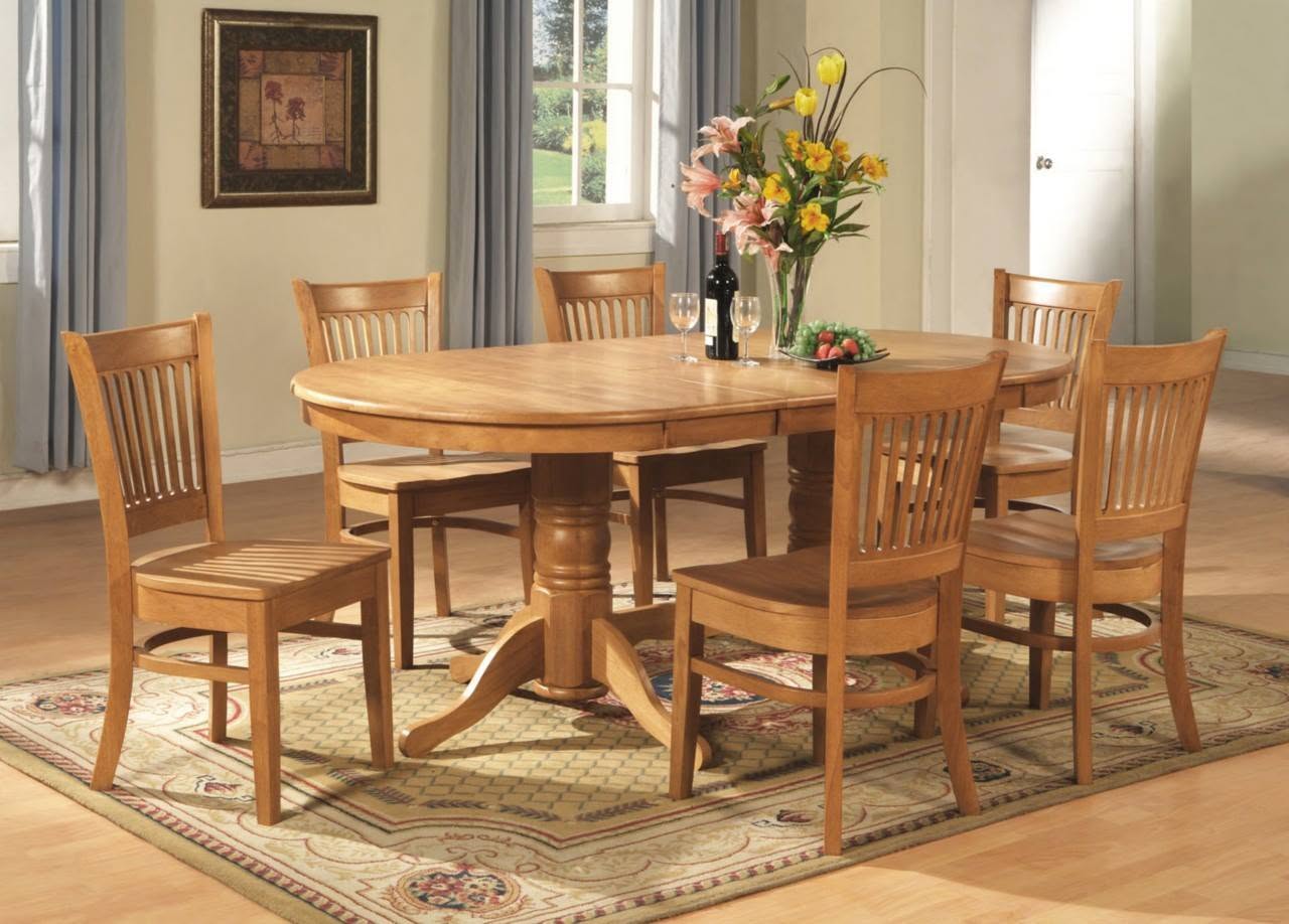 Traditional Wooden Dining Room with Oval Table and Six Chairs
