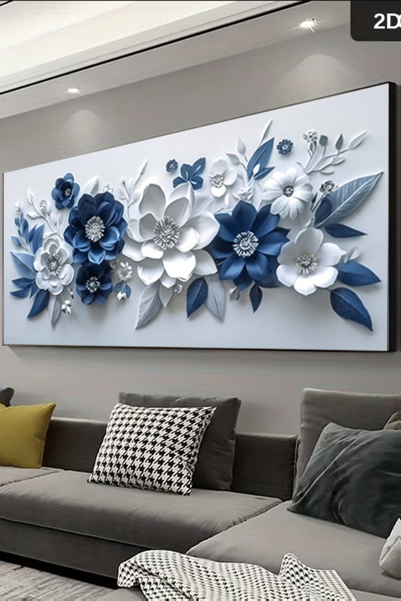 Modern Living Room with Large 3D Floral Wall Art