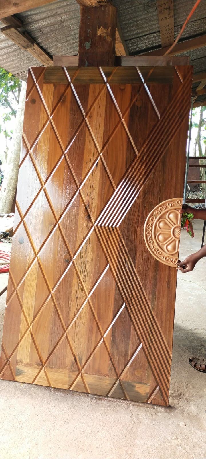 Contemporary Geometric Carved Wooden Door