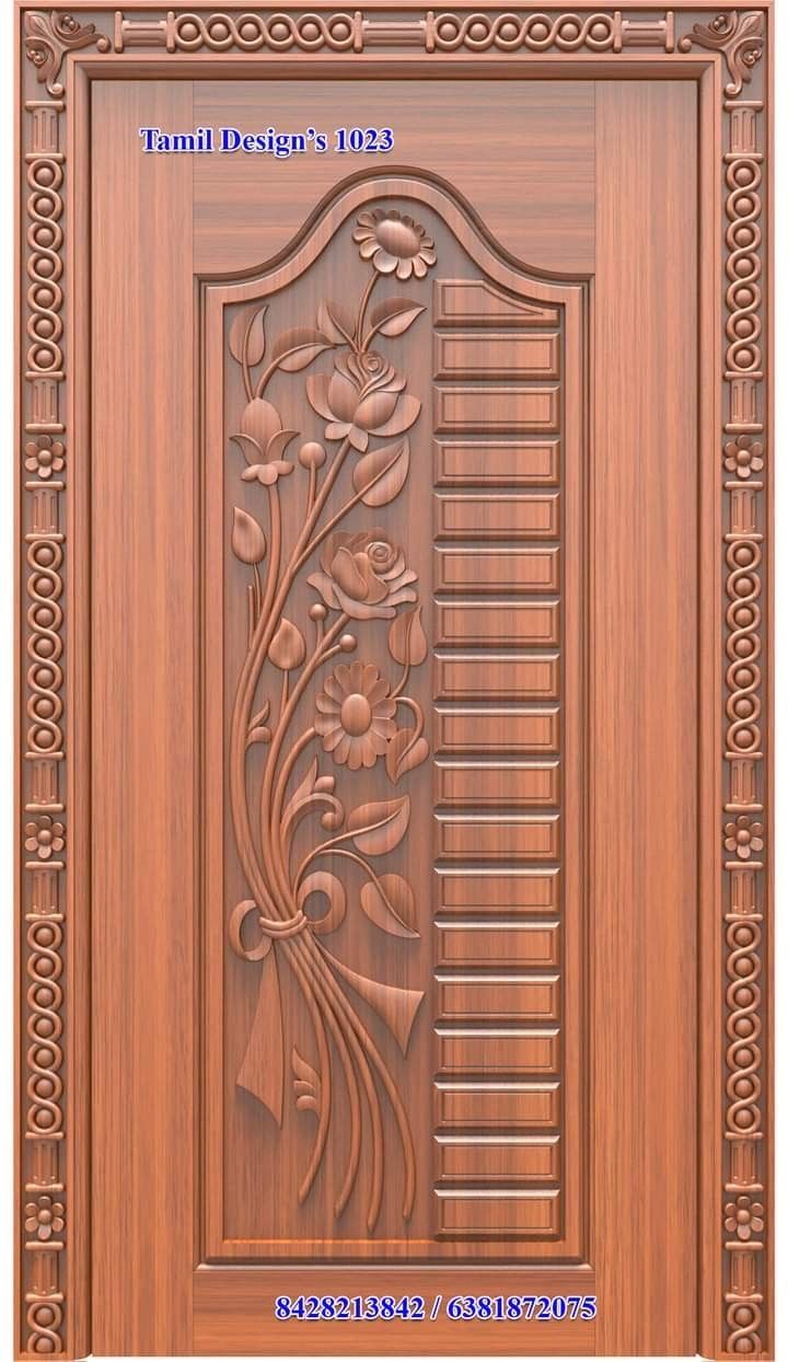 Elegant Floral Carved Wooden Entry Door Design