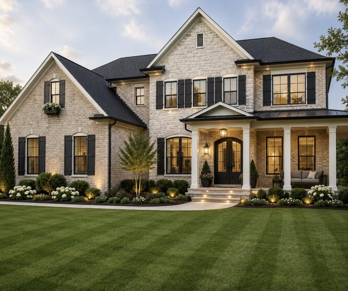 Elegant Traditional Home Exterior with Stone Facade