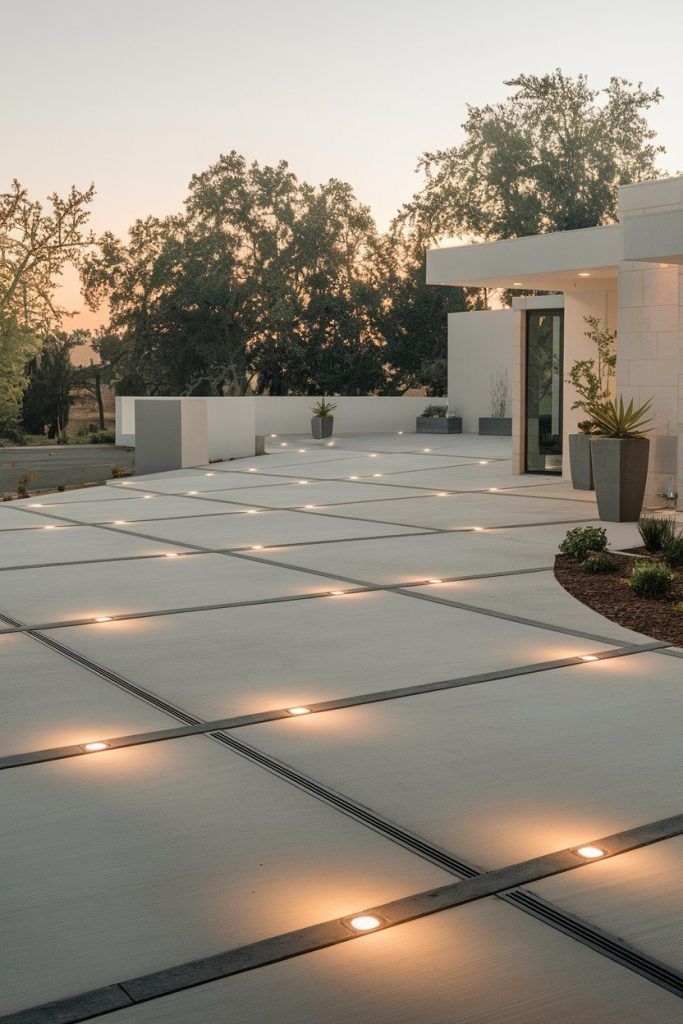 Modern Concrete Driveway with Integrated Lighting
