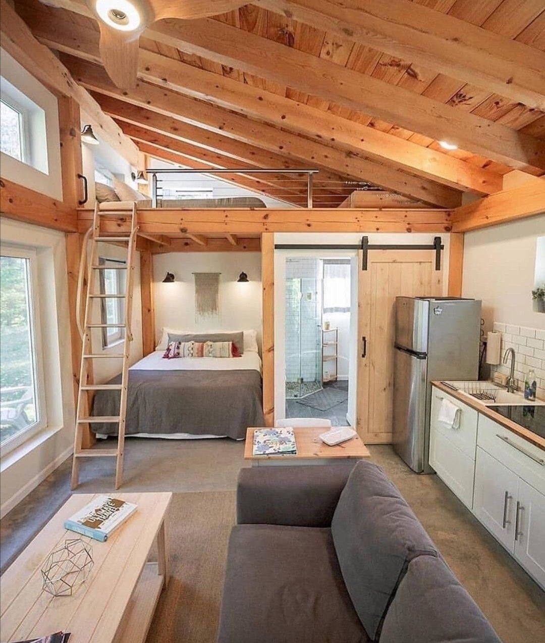 Cozy Modern Cabin Studio with Loft and Wood Accents