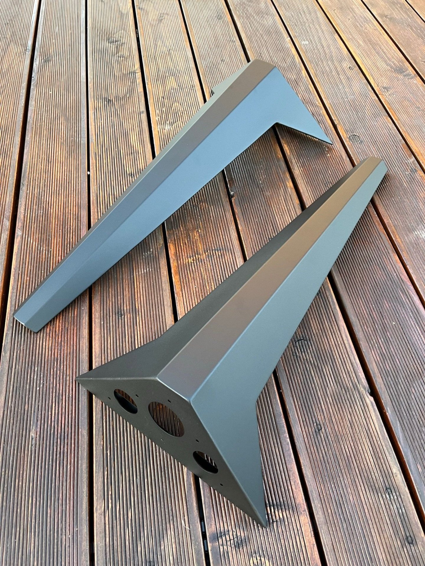 Modern Steel Table Legs on Wooden Decking
