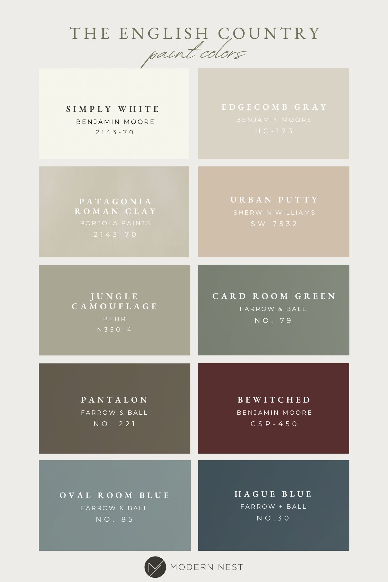 English Country Paint Colors Palette Inspiration